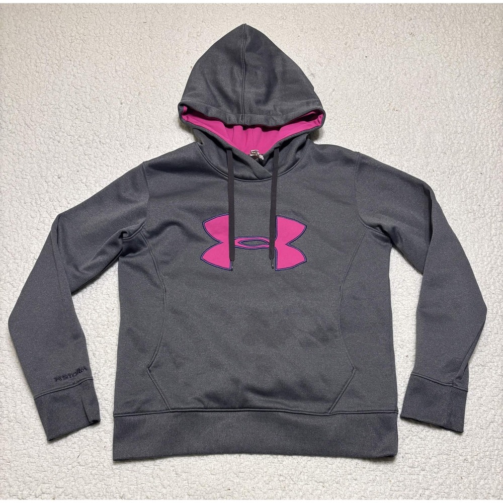 Under Armour Womens Hoodie Gray Pink Storm Coldgear Pullover Sweatshirt Size M